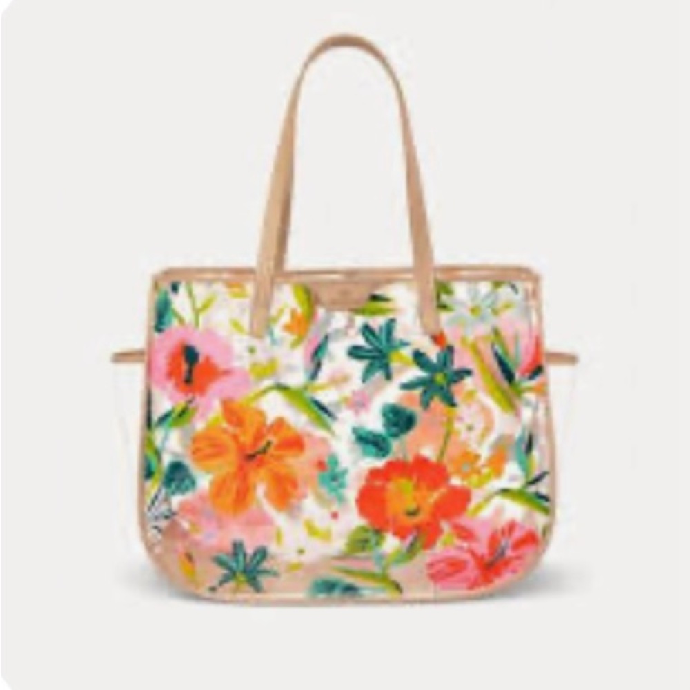 Spartina 449 Moreland Orange and Pink Floral Beach Tote Bag
